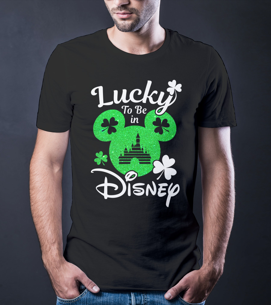 Lucky To Be In Disney Green Glitter Castle Shamrocks T-Shirt