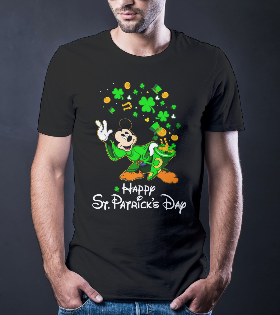 Happy St. Patrick's Day Mickey Mouse Shamrocks Gold Coins Magic T-Shirt