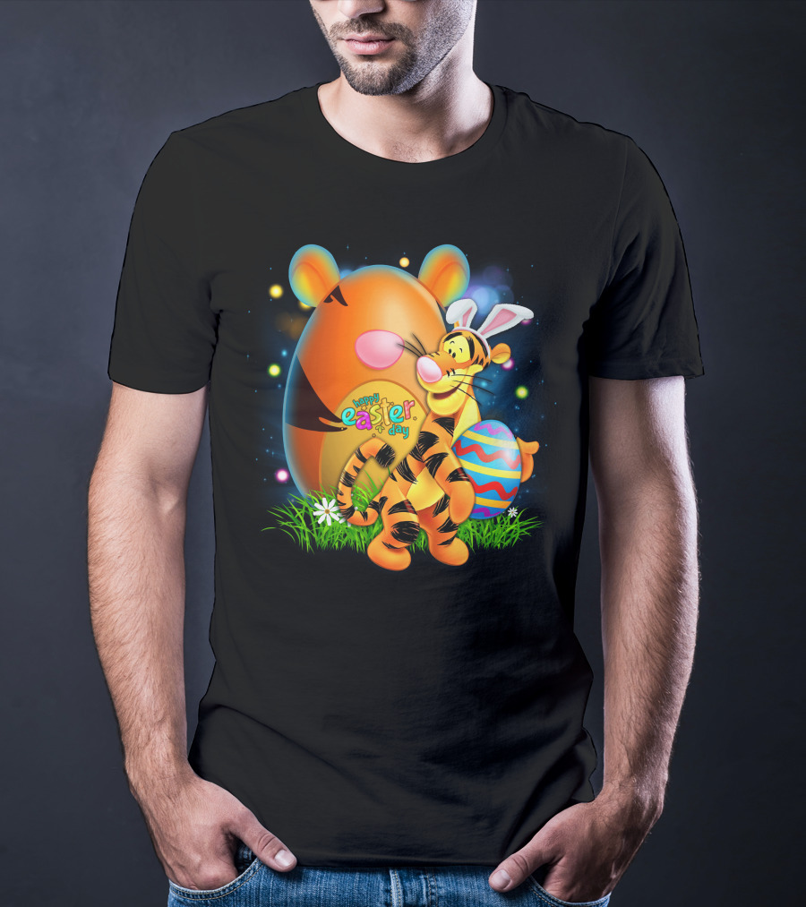 Happy Easter Day Tigger With Bunny Ears And Eggs T-Shirt