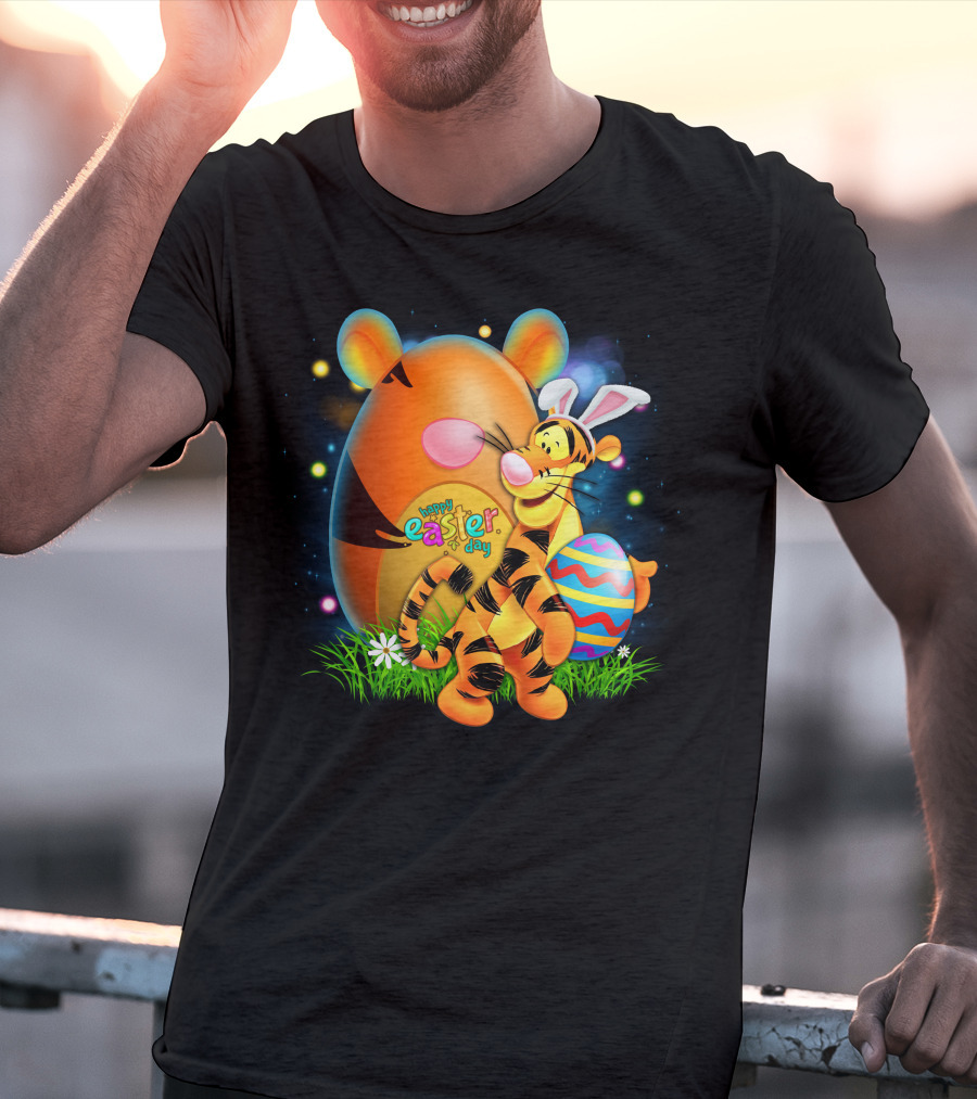 Happy Easter Day Tigger With Bunny Ears And Eggs T-Shirt