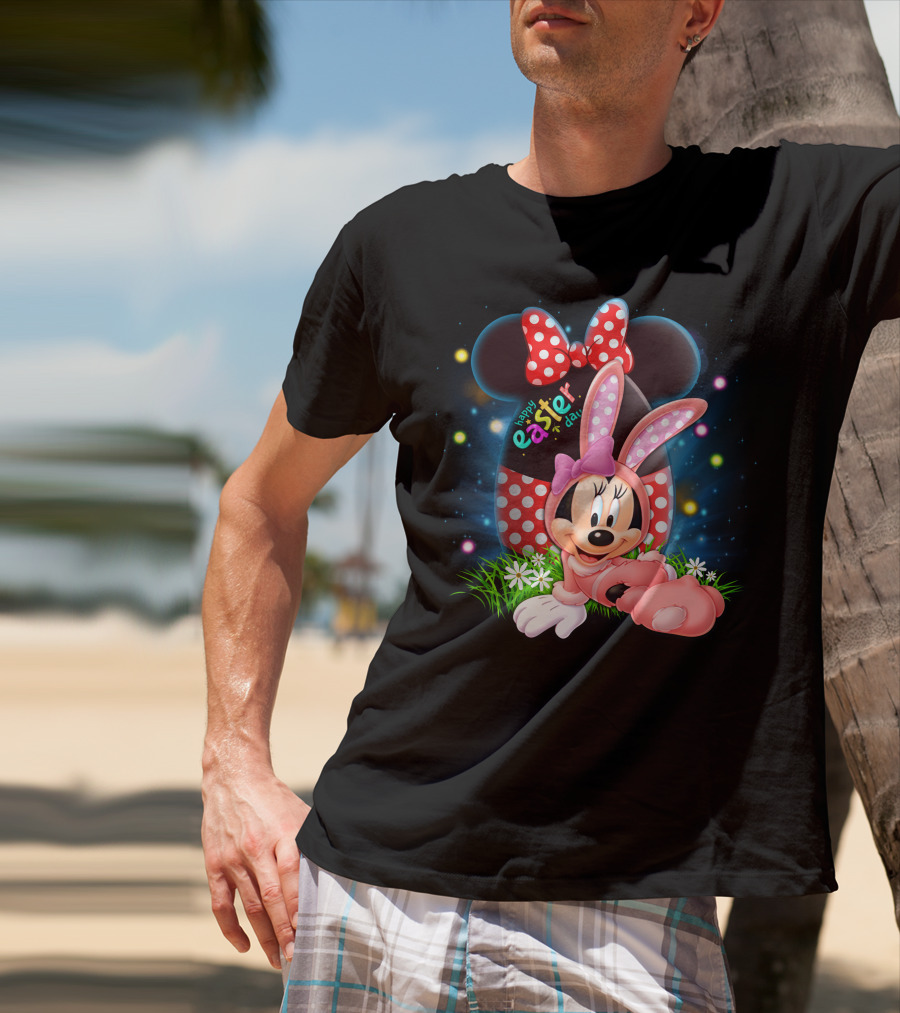 Minnie Mouse Happy Easter Day Polka Dot Bunny Ears T-Shirt