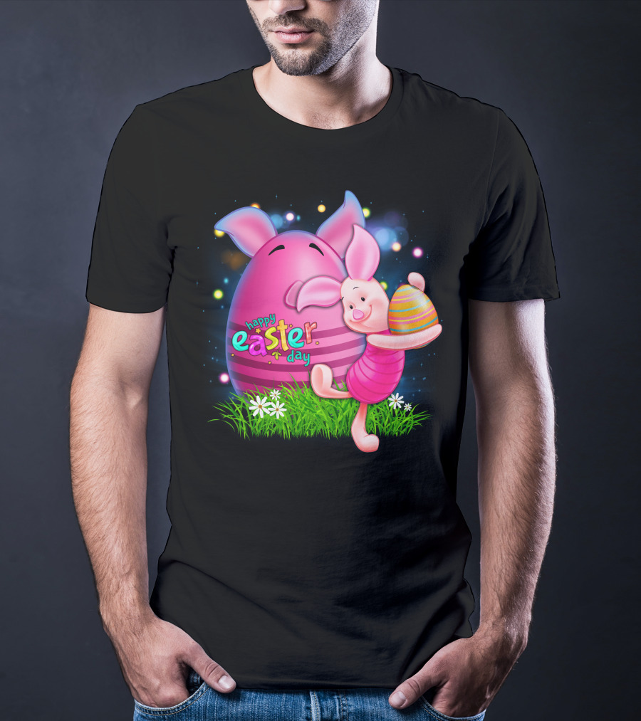 Happy Easter Day Piglet With Colorful Eggs T-Shirt