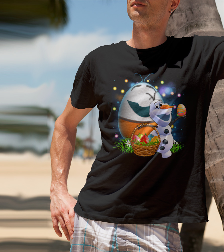 Olaf Easter Basket With Colorful Eggs And Smiling Egg Character T-Shirt