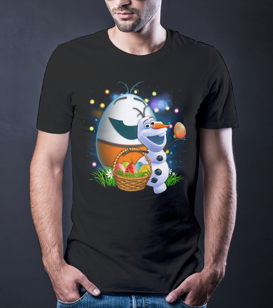 Olaf Easter Basket With Colorful Eggs And Smiling Egg Character T-Shirt