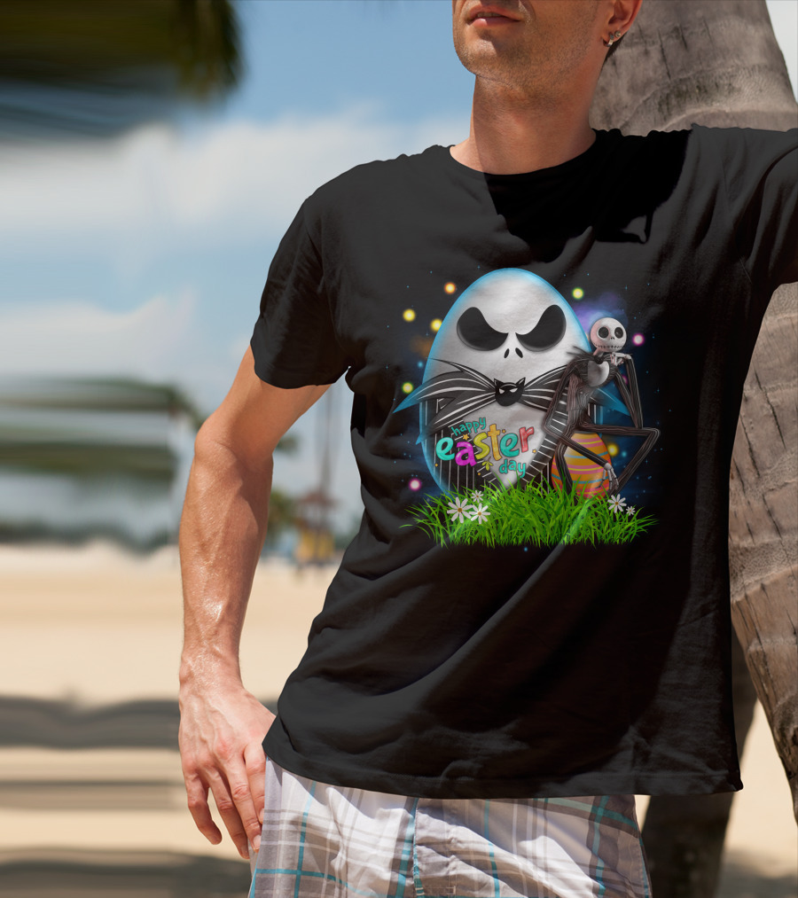 Happy Easter Day Jack Skellington Sitting By Egg T-Shirt