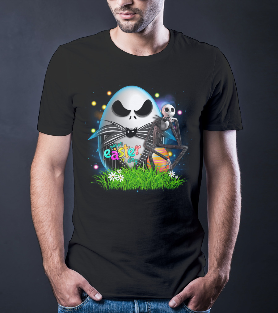 Happy Easter Day Jack Skellington Sitting By Egg T-Shirt