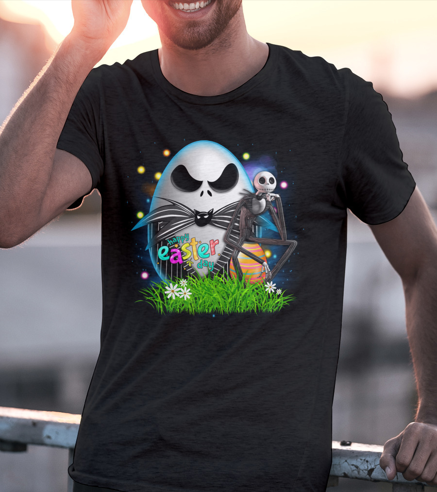 Happy Easter Day Jack Skellington Sitting By Egg T-Shirt