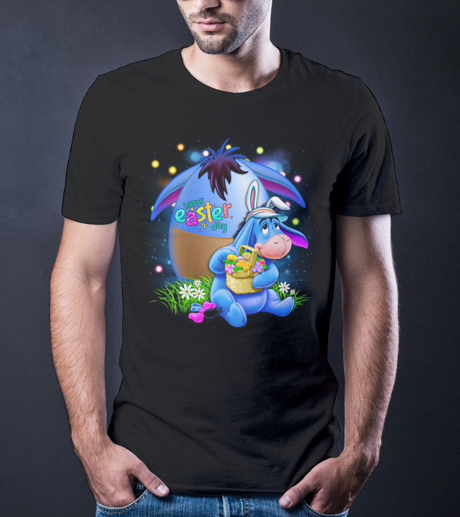 Happy Easter Day Eeyore With Basket And Colorful Egg T-Shirt