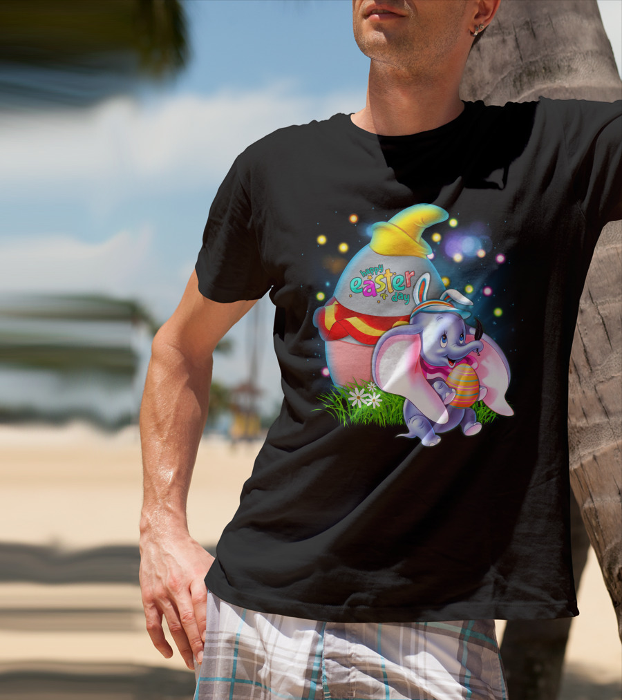 Happy Easter Day Dumbo With Colorful Egg And Hat T-Shirt