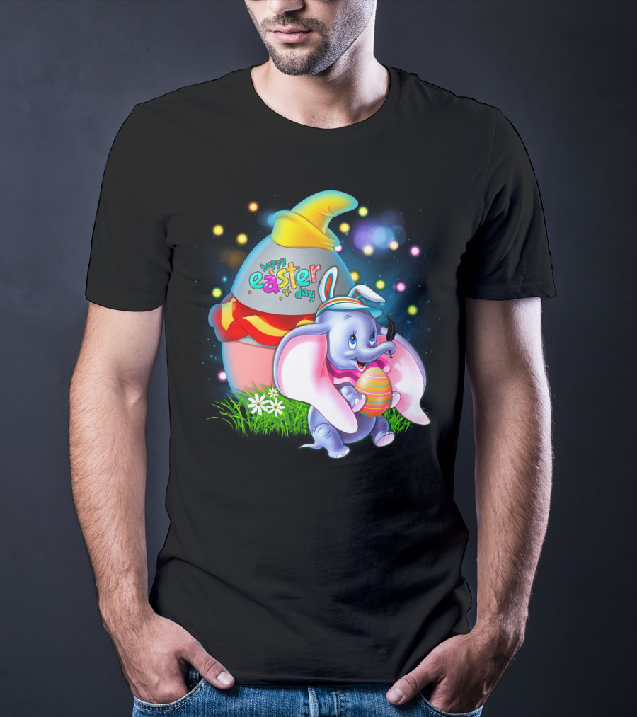 Happy Easter Day Dumbo With Colorful Egg And Hat T-Shirt