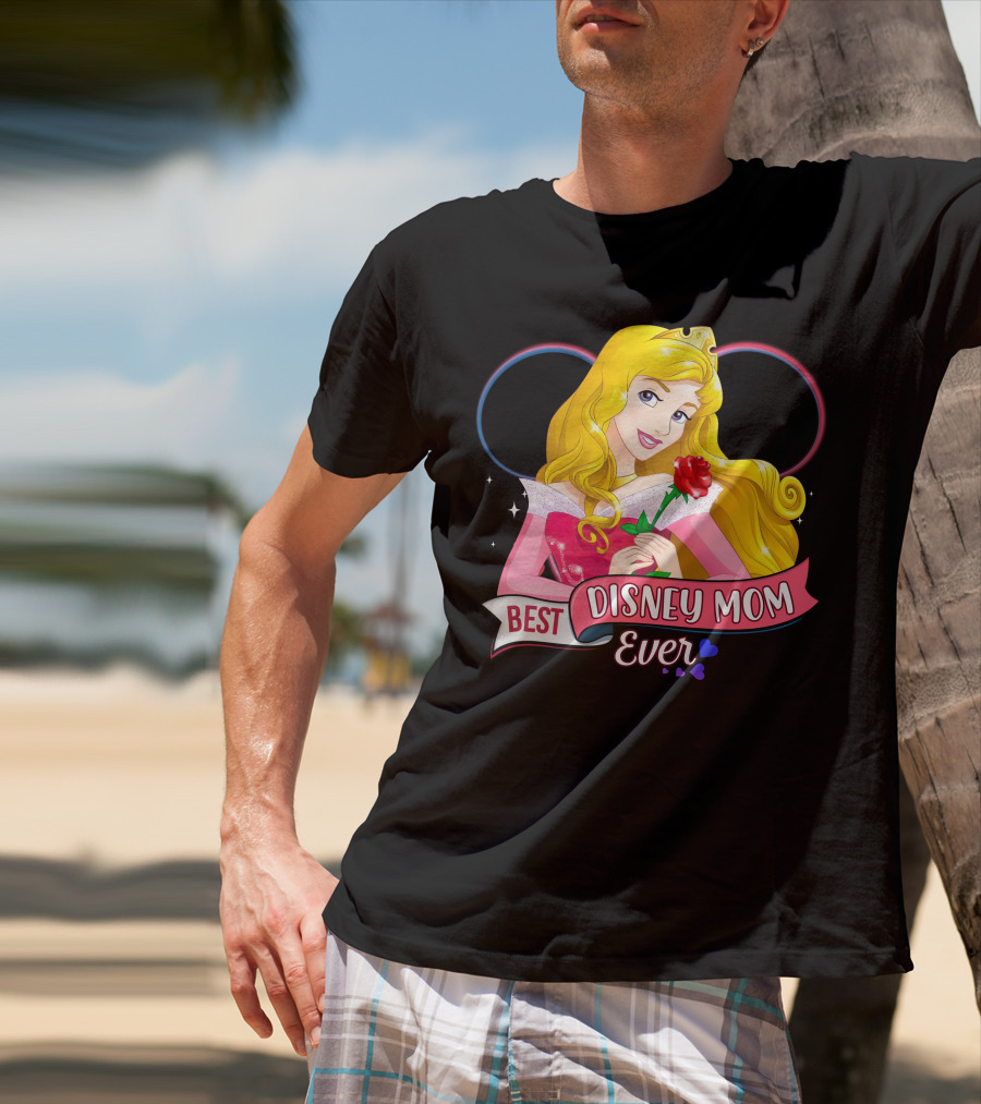 Best Disney Mom Ever Aurora Princess Holding Red Rose T-Shirt