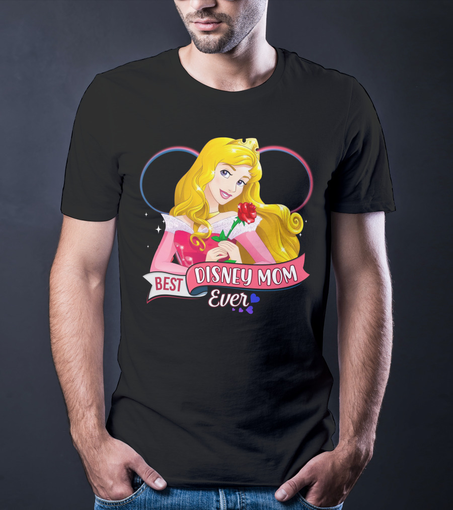 Best Disney Mom Ever Aurora Princess Holding Red Rose T-Shirt