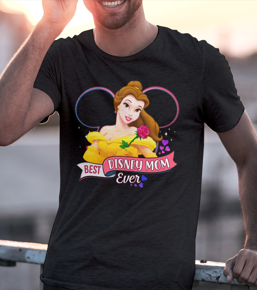Best Disney Mom Ever Belle With Hearts And Rose T-Shirt