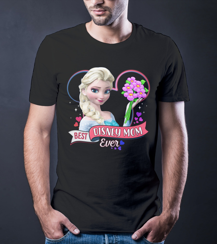 Best Disney Mom Ever Elsa Heart Flowers T-Shirt