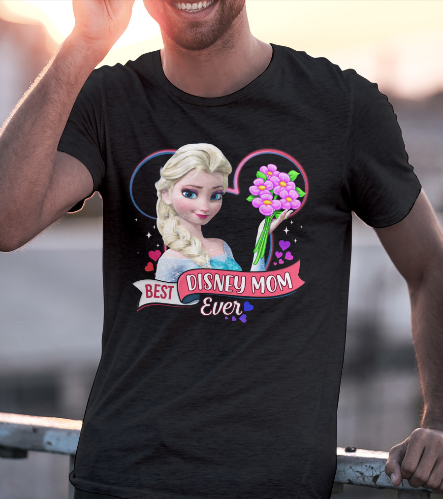 Best Disney Mom Ever Elsa Heart Flowers T-Shirt