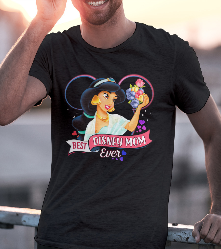 Best Disney Mom Ever Jasmine With Flowers And Hearts T-Shirt