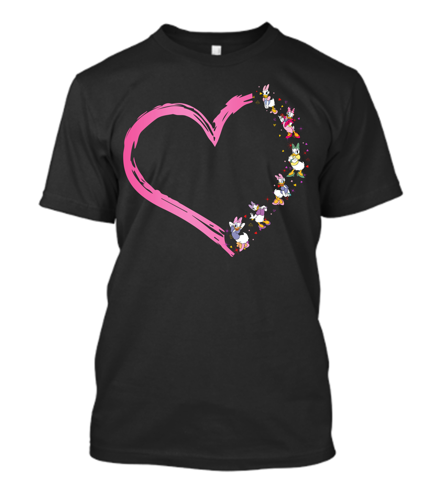 Daisy Duck Heart Shape With Pink Outline And Floral Elements T-Shirt