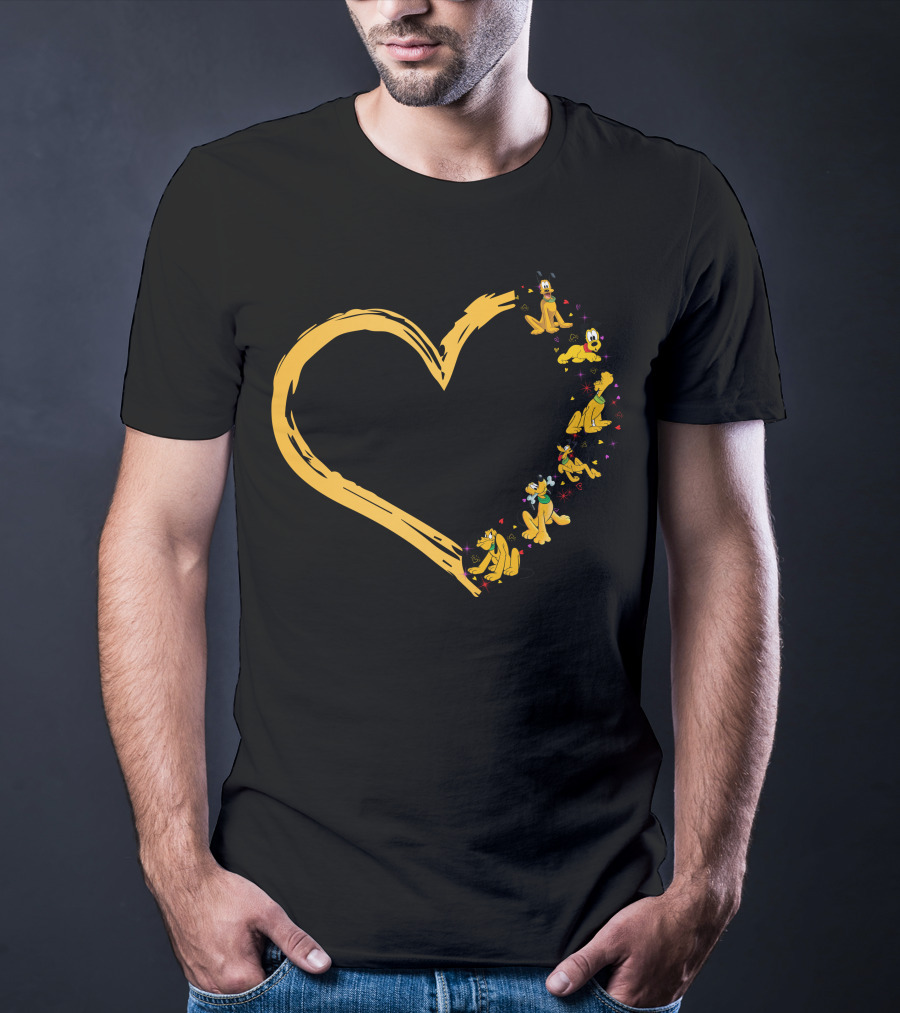 Pluto Heart Outline With Colorful Rover Illustrations T-Shirt