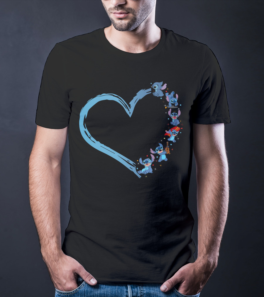 Lilo And Stitch Characters Heart Shape T-Shirt