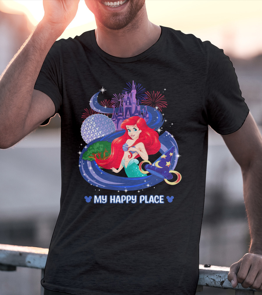 My Happy Place Ariel Epcot Magic Kingdom Fireworks Disney T-Shirt
