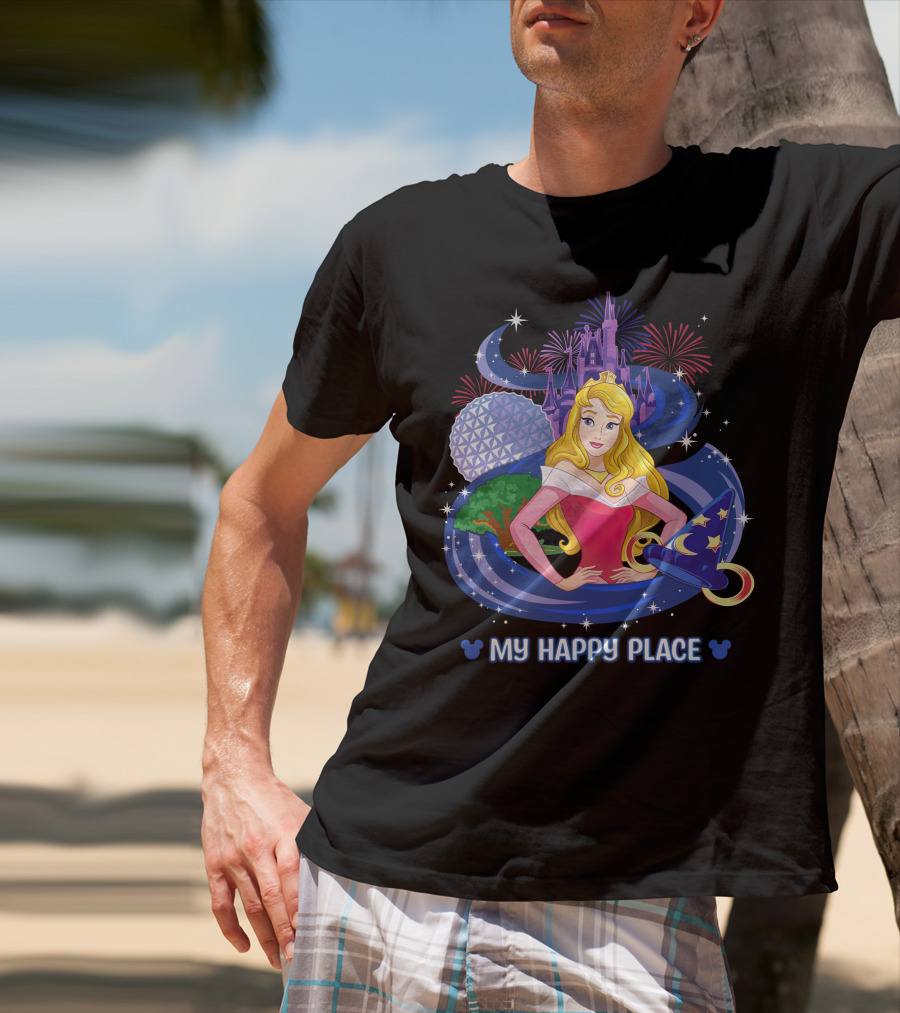 Aurora Disney My Happy Place Castle Fireworks Magic Hat T-Shirt