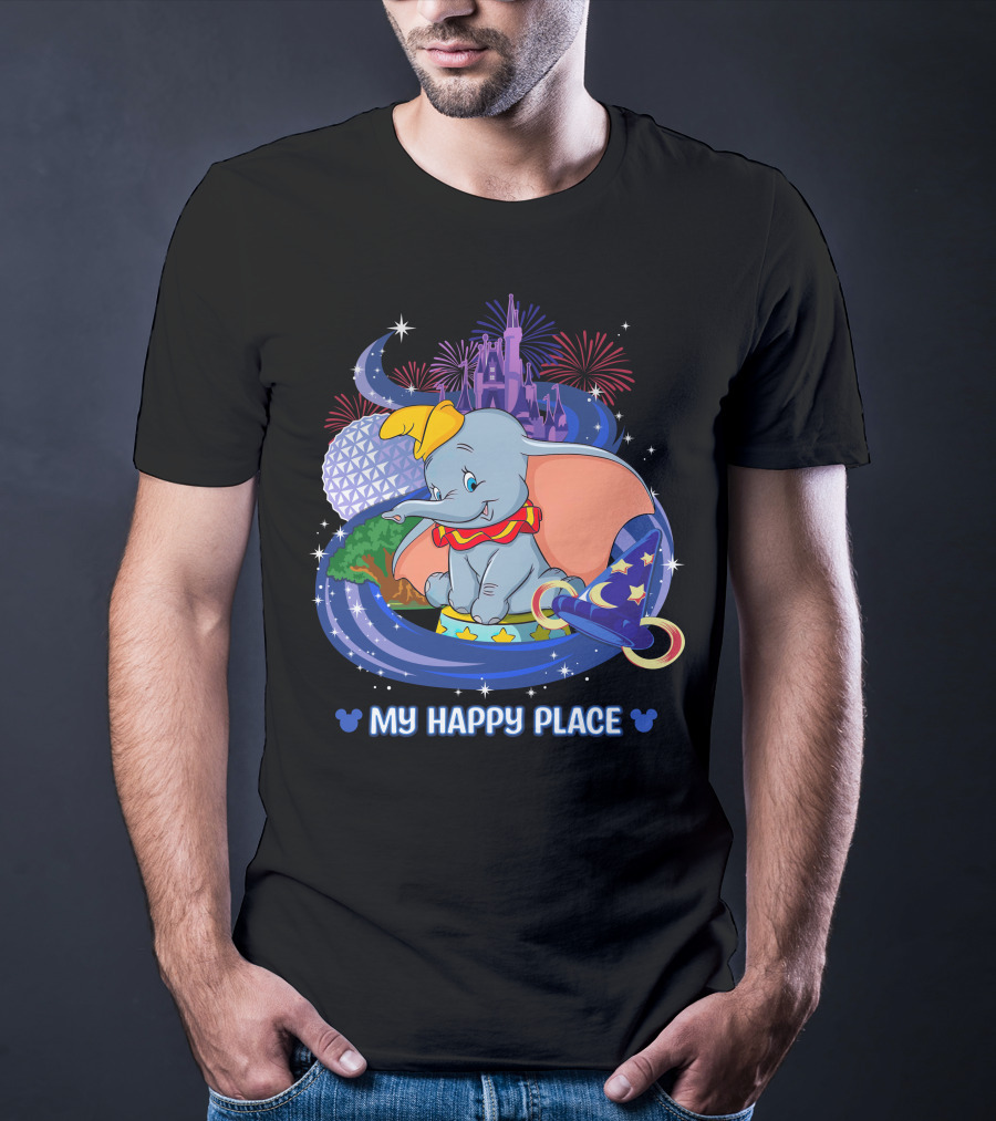 Dumbo My Happy Place Disney Parks Fireworks Space Mountain Mickey Ears T-Shirt