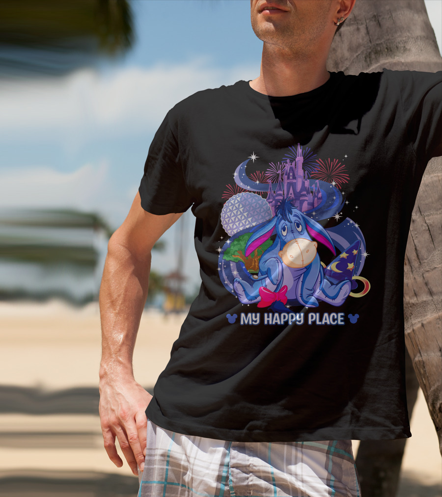 Eeyore My Happy Place Disney Castle Fireworks Epcot Mickey Ears T-Shirt