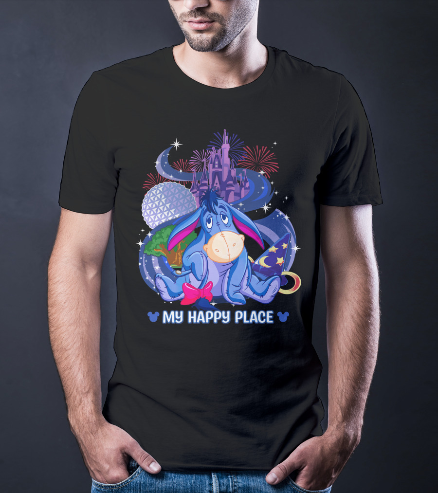 Eeyore My Happy Place Disney Castle Fireworks Epcot Mickey Ears T-Shirt