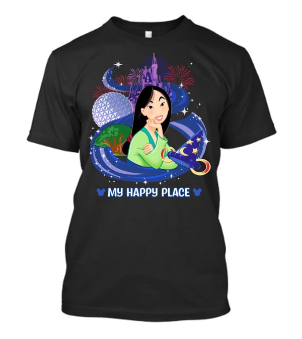 Mulan My Happy Place Disney Theme Parks Castle Fireworks And Sorcerer's Hat T-Shirt