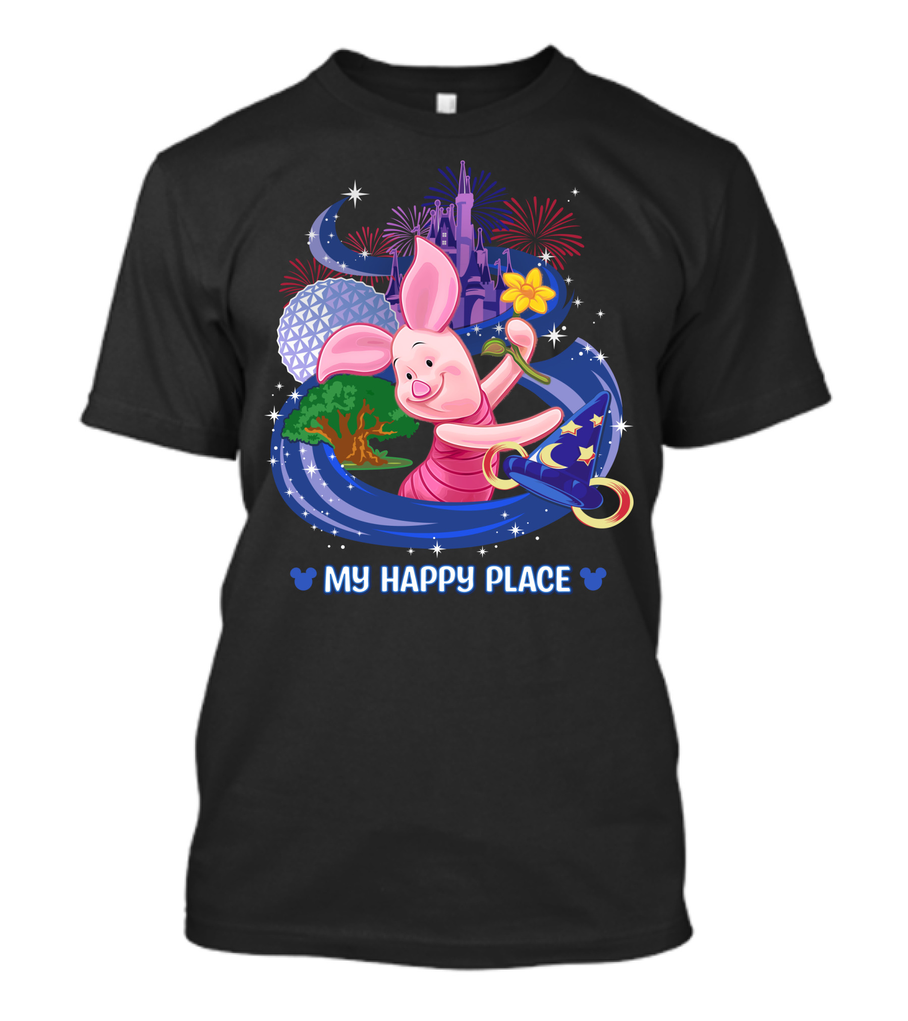 My Happy Place Piglet With Castle Fireworks And Magic Hat T-Shirt