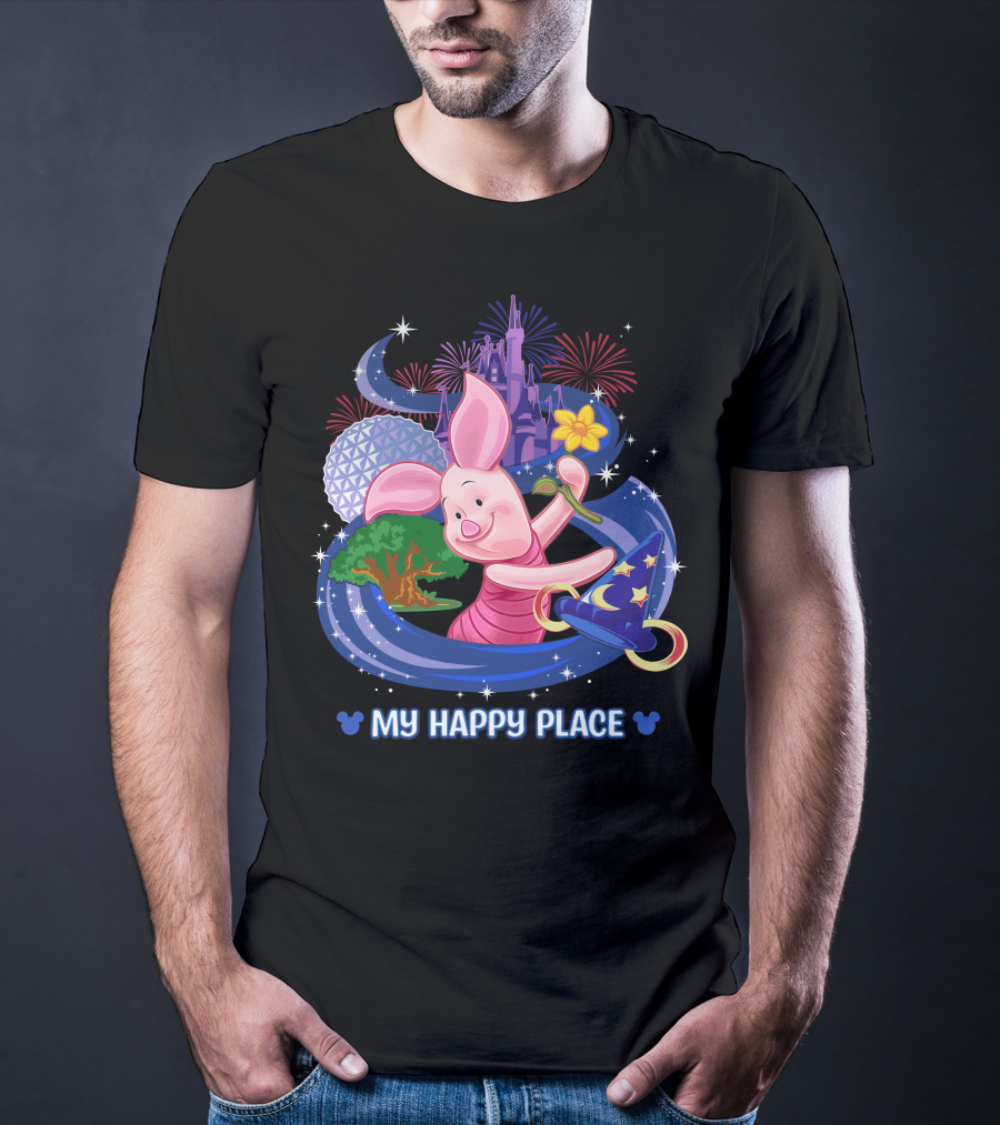 My Happy Place Piglet With Castle Fireworks And Magic Hat T-Shirt