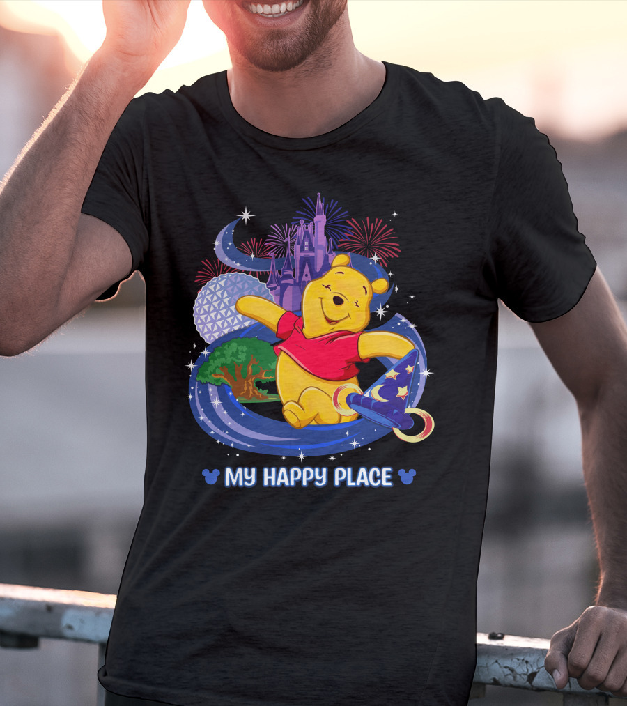 My Happy Place Pooh Castle Fireworks Sorcerer Hat T-Shirt