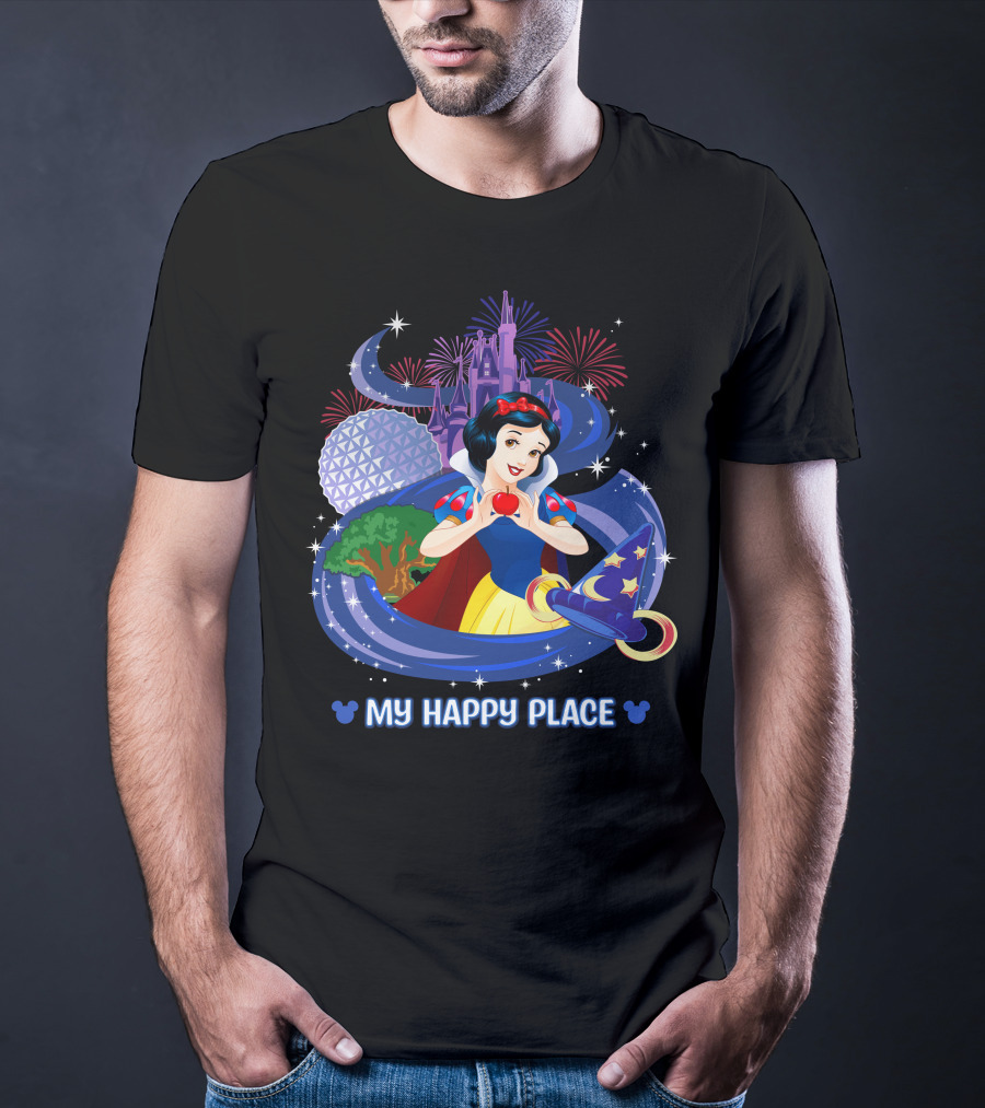 My Happy Place Snow White Disneyland Magic Kingdom Castle Fireworks Epcot T-Shirt