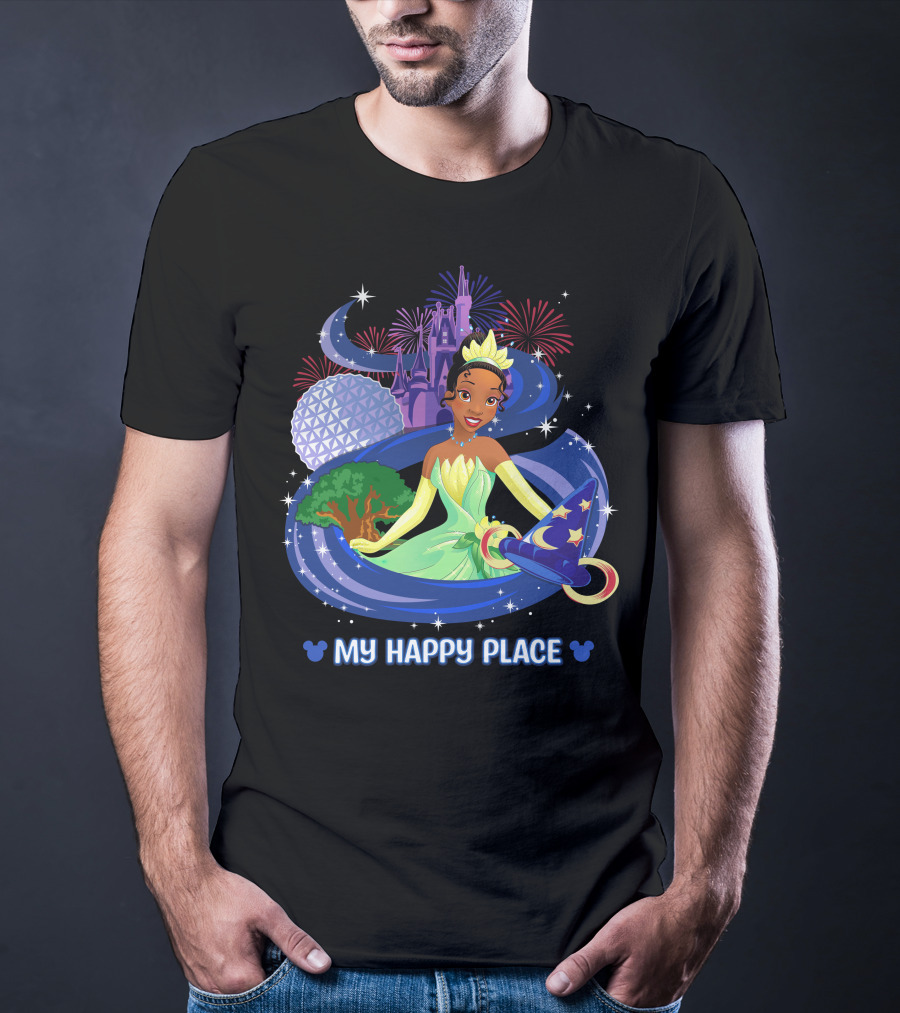 My Happy Place Tiana Princess Disney Magic Kingdom Epcot Fireworks T-Shirt