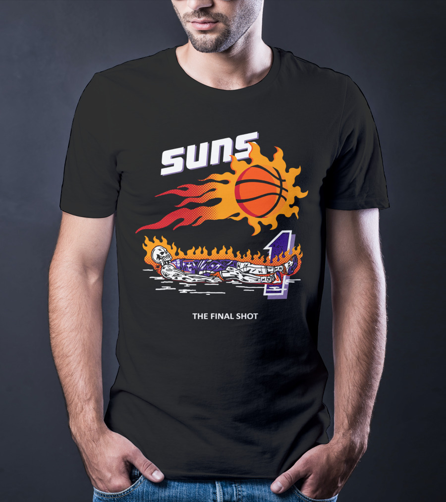 Suns The Final Shot Flaming Basketball Skeleton T-Shirt