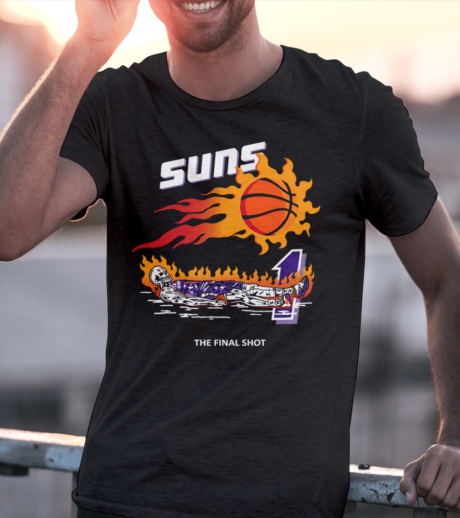 Suns The Final Shot Flaming Basketball Skeleton T-Shirt