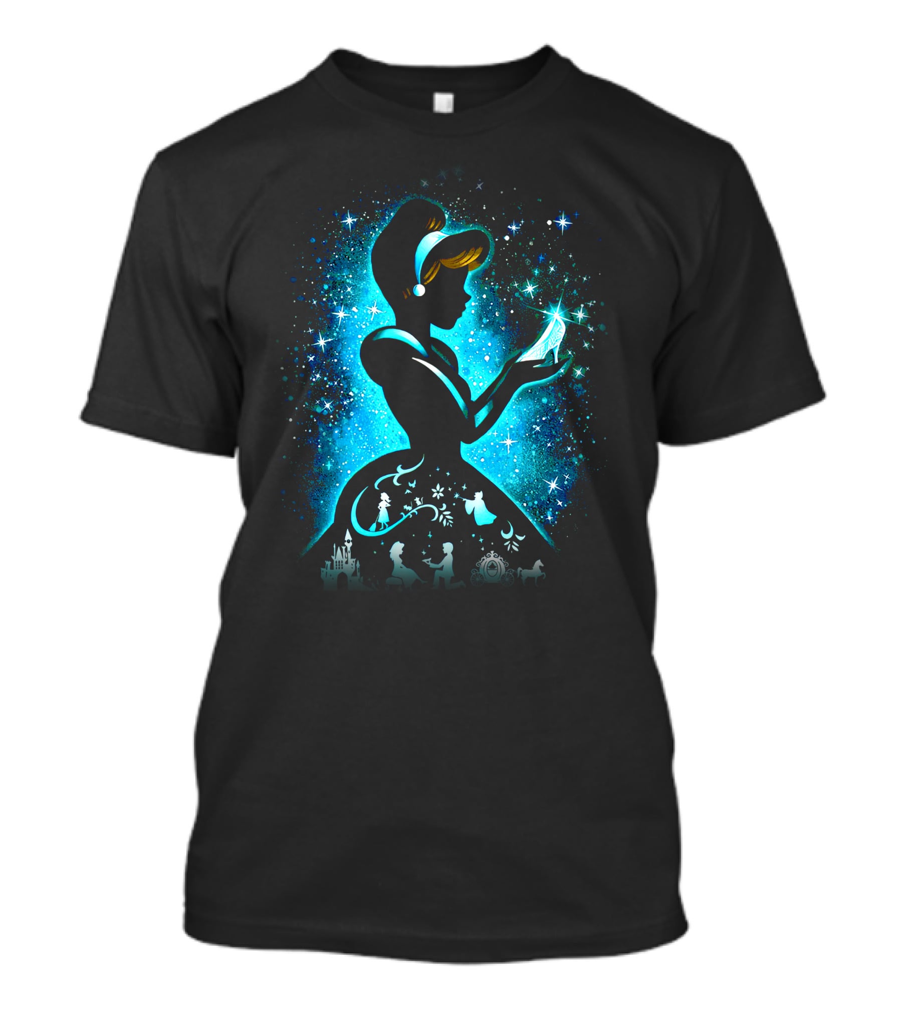 Cinderella Fairy Tale Silhouette With Glass Slipper And Magical Castle Elements T-Shirt