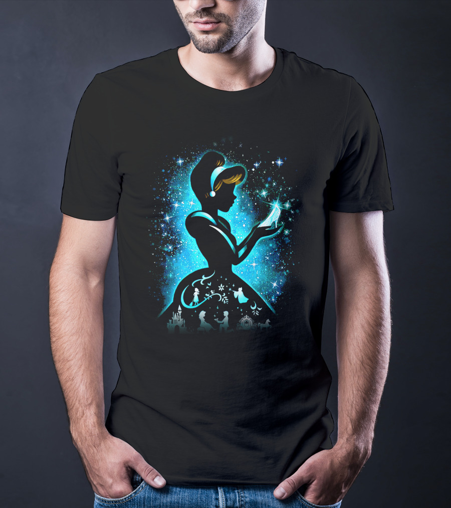 Cinderella Fairy Tale Silhouette With Glass Slipper And Magical Castle Elements T-Shirt