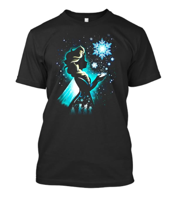 Elsa Silhouette With Snowflakes And Winter Scene T-Shirt