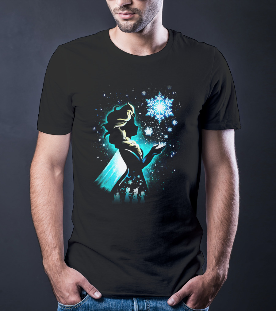 Elsa Silhouette With Snowflakes And Winter Scene T-Shirt