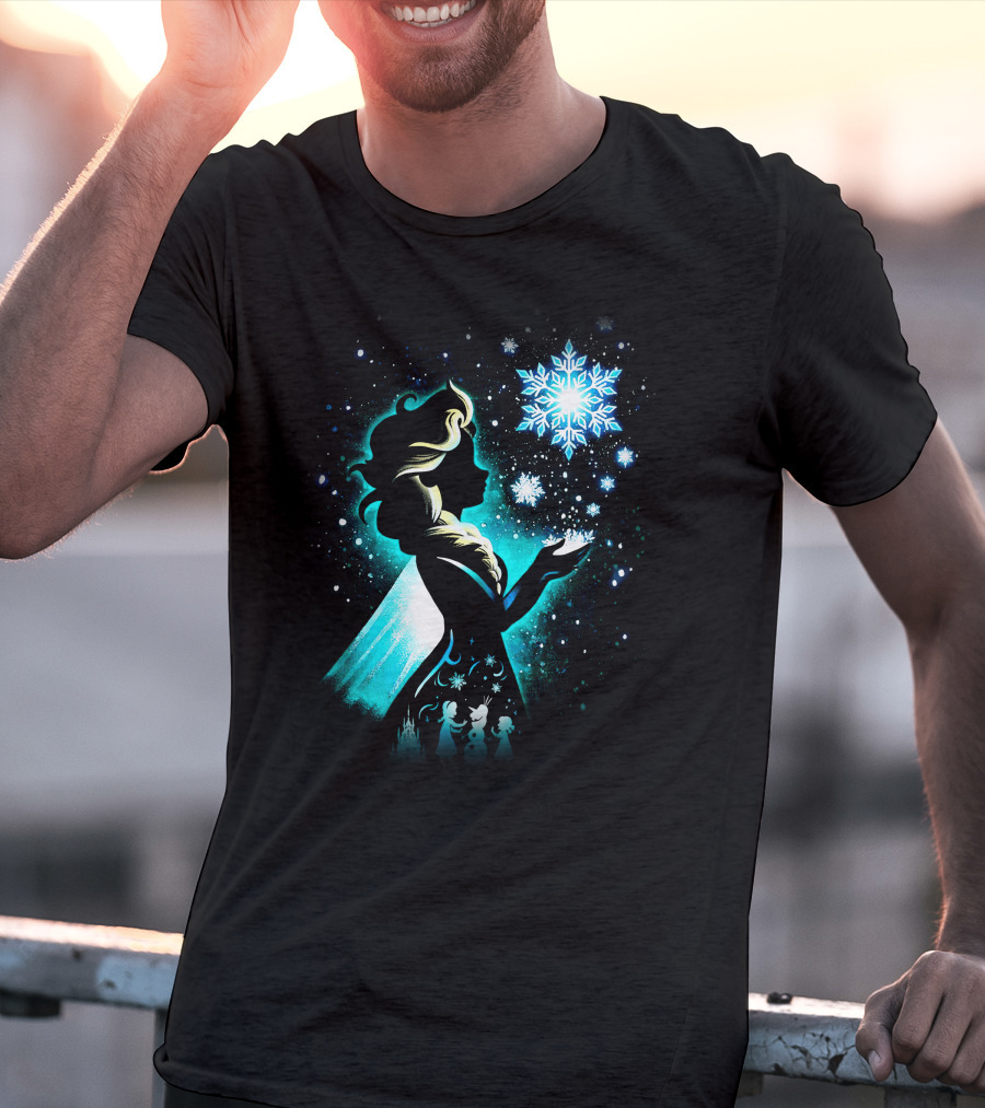 Elsa Silhouette With Snowflakes And Winter Scene T-Shirt