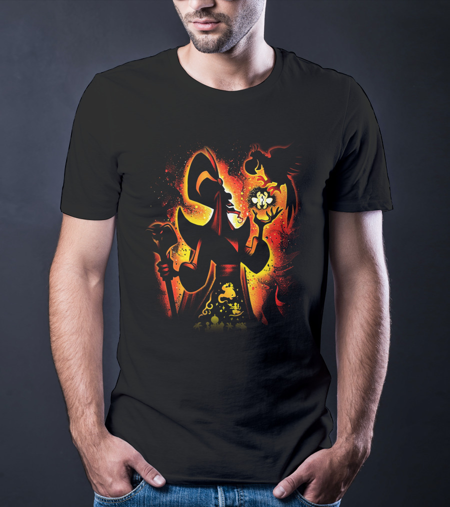 Jafar Villain Silhouette With Genie Lamp And Parrot Magic Scene T-Shirt