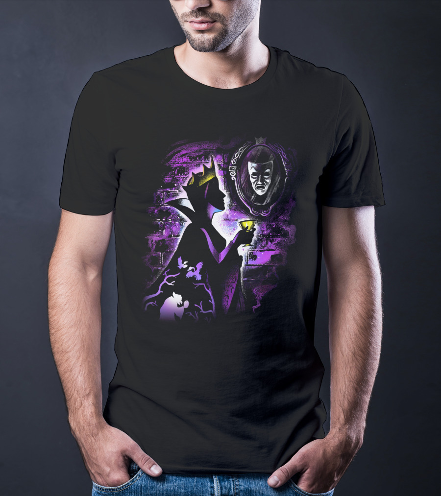Maleficent Dark Queen Mirror Reflection With Crown And Goblet In Purple Shadows T-Shirt