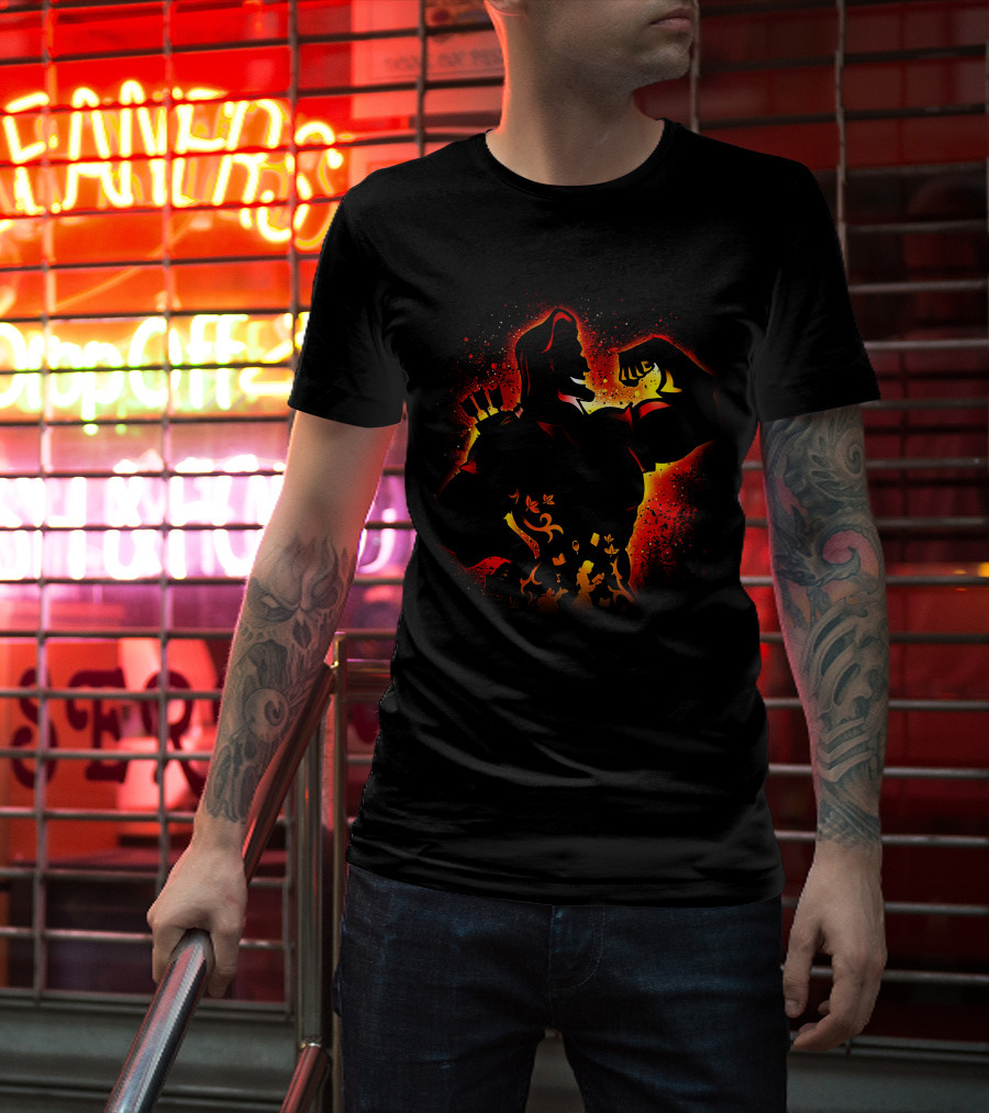 Hercules Silhouette With Mythical Elements And Fiery T-Shirt