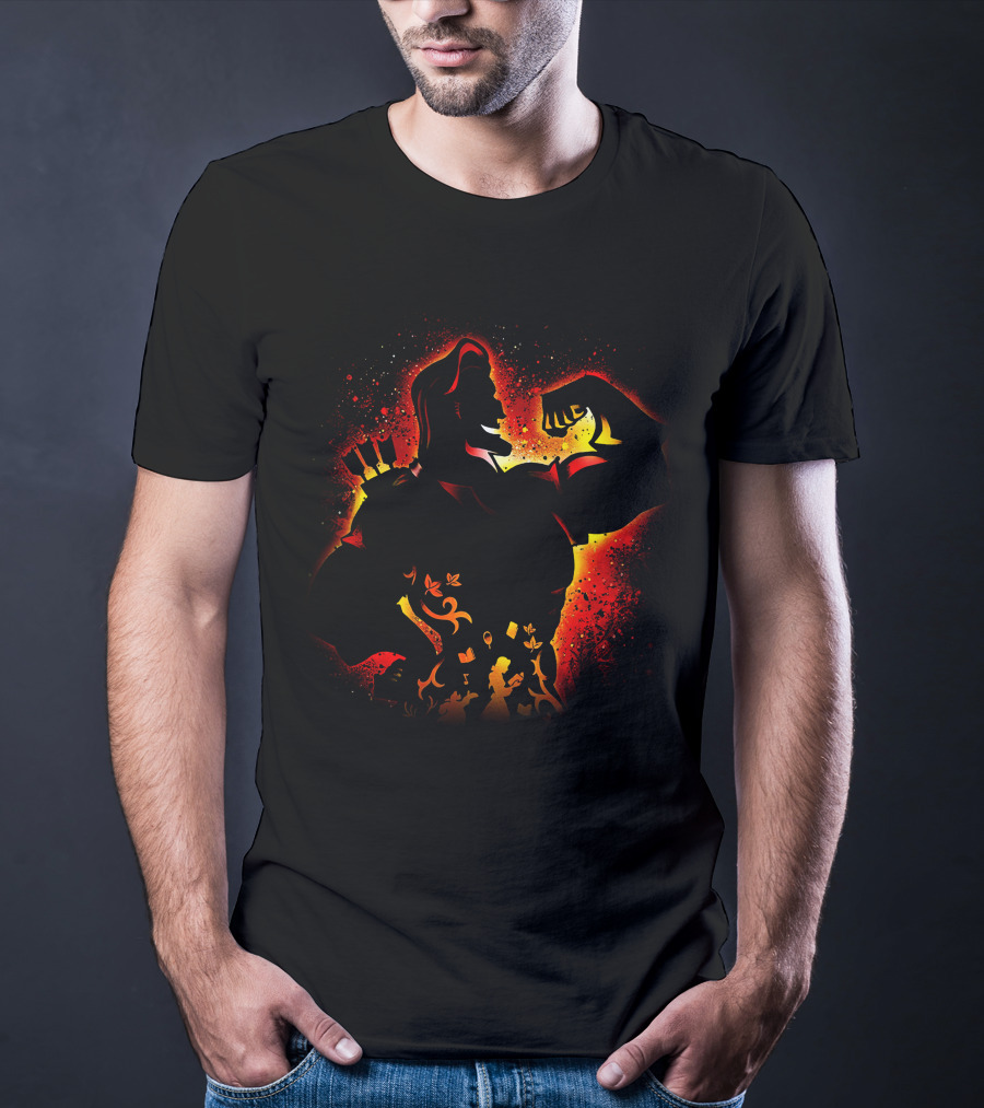 Hercules Silhouette With Mythical Elements And Fiery T-Shirt