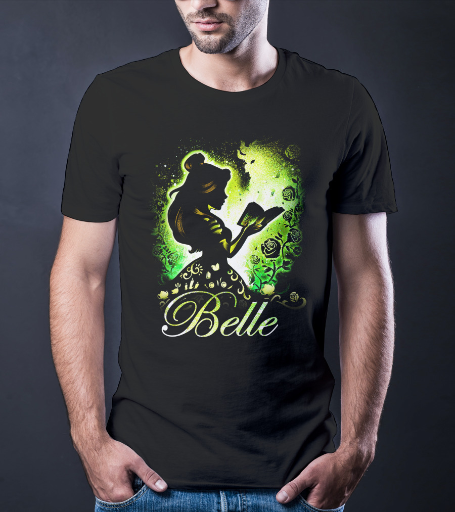 Belle Fairy Tale Silhouette With Green Roses And Book T-Shirt