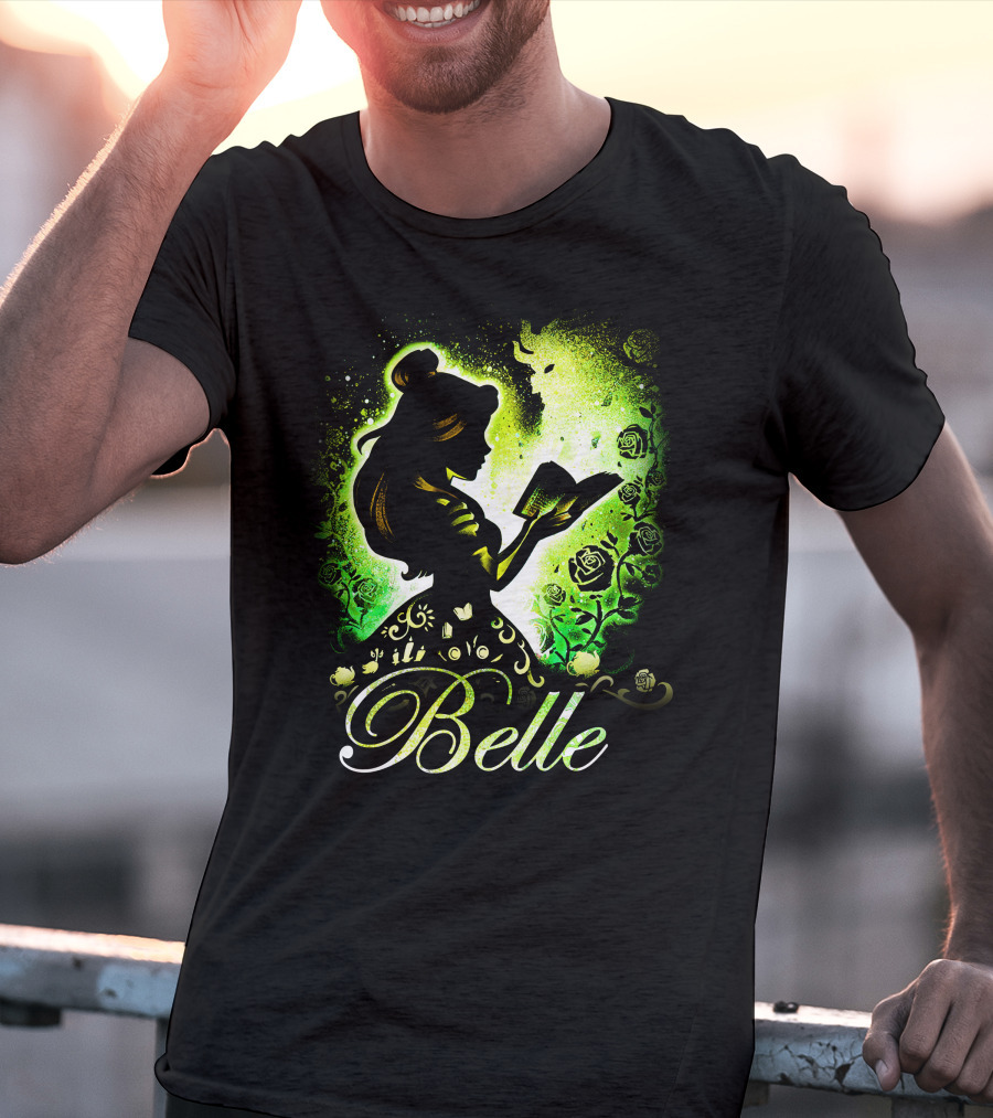 Belle Fairy Tale Silhouette With Green Roses And Book T-Shirt