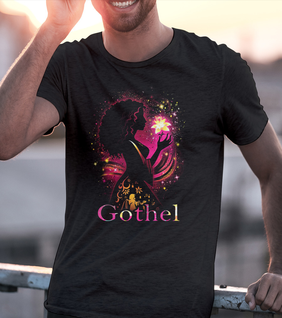 Gothel Silhouette With Glowing Flower And Cosmic Background T-Shirt