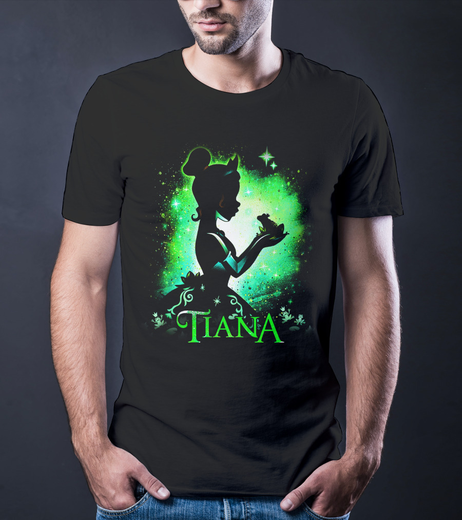 Tiana Princess Frog Silhouette Green Magic Sparkles T-Shirt
