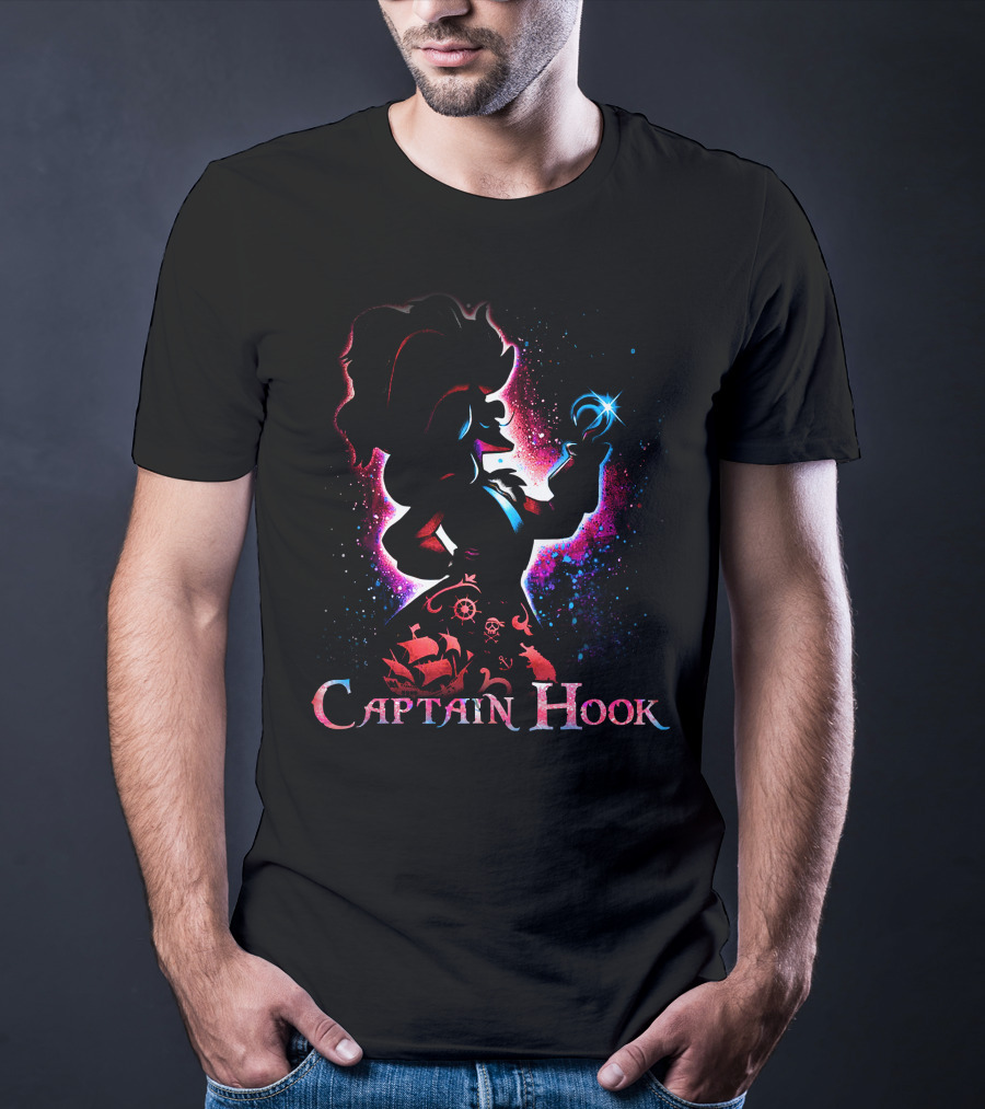 Captain Hook Silhouette With Pirate Ship And Nautical T-Shirt